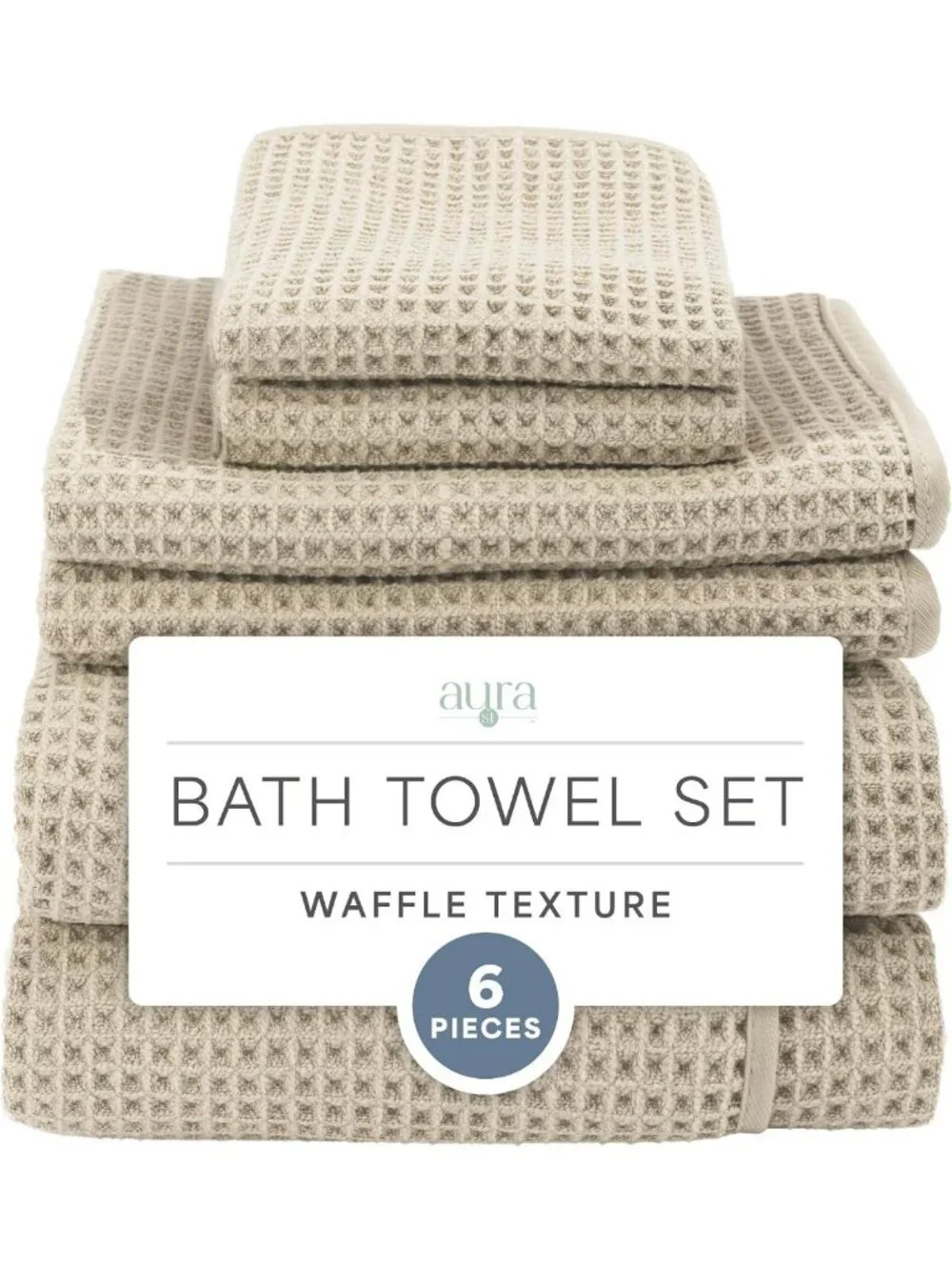 Cozy Beige Waffle Bath Towel Set - 6 Soft, Absorbent Towels for Spa-Like Luxury